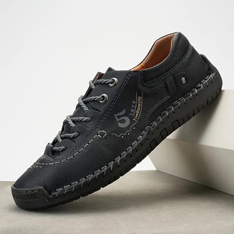 Men's Casual Leather Black Shoes Lightweight