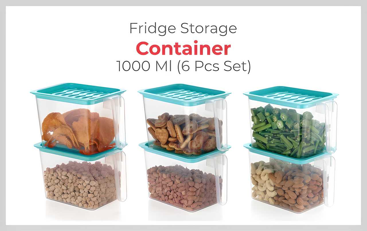 Fridge storage containers - Plastic Refrigerator Box with Handles  1000 ml (Pack of 6, Blue)